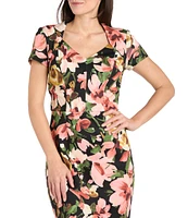 R & M Richards Sweetheart Neck Floral Print Scuba Sheath Dress
