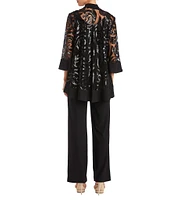 R & M Richards Swirl Sequin Scoop Neck 3/4 Sleeve Jacket 2-Piece Twinset