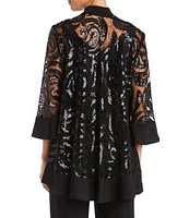 R & M Richards Swirl Sequin Scoop Neck 3/4 Sleeve Jacket 2-Piece Twinset