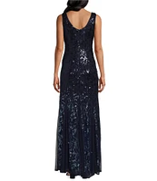 R & M Richards V-Neck Sleeveless Ombre Sequin Sheath Gown