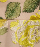 R & M Richards V-Neck Sleeveless Yellow Rose Embroidered Dress