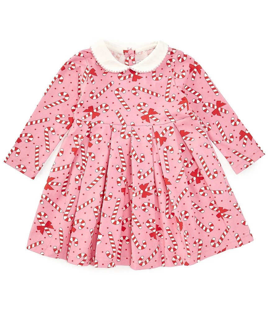 Rachel Riley Baby Girls 12-24 Months Peter Pan Collar Christmas Candy Cane Jersey Dress