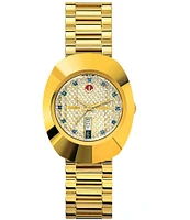 RADO Men's The Original Automatic Encrusted Face Gold Stainless Steel Bracelet Watch