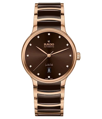 RADO Unisex Centrix Diamonds Automatic Two Tone Brown Stainless Steel Bracelet Watch