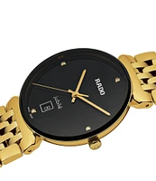 RADO Unisex Florence Classic Diamonds Quartz Analog Black Dial Gold Stainless Steel Watch