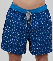 Rainforest Cocktail Print 6#double; Inseam Swim Trunks