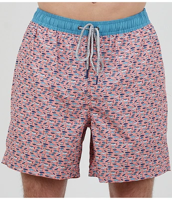 Rainforest Pool Of Fish Print 6#double; Inseam Swim Trunks