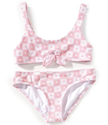 Raisins Big Girls 7-16 Check Print Tie Front Bralette Top & Hipster Bottom 2-Piece Swim Set
