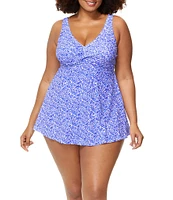Raisins Curve Plus Size Amalfi Coast Lucia V-Neck Front Twist Swimdress One Piece Swimsuit