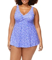 Raisins Curve Plus Size Amalfi Coast Lucia V-Neck Front Twist Swimdress One Piece Swimsuit