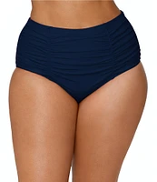 Raisins Curve Plus Size Costa Solid High Waist Shirred Swim Bottom