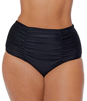 Raisins Curve Plus Size Costa Solid High Waist Shirred Swim Bottom