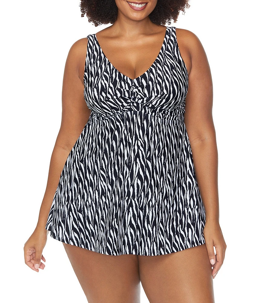 Raisins Curve Plus Size Hideaway Lucia V-Neck Cross Front Twist One Piece Swimdress