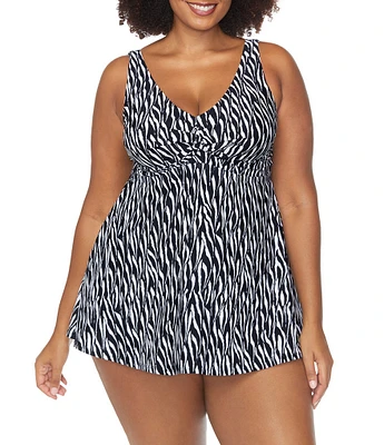 Raisins Curve Plus Size Hideaway Lucia V-Neck Cross Front Twist One Piece Swimdress