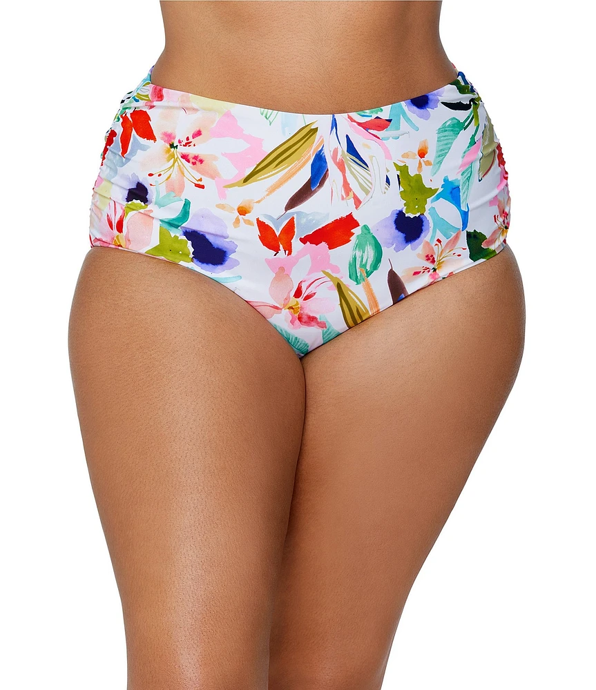 Raisins Curve Plus Size In The Sol Keiora High Waist Tummy Thinner Floral Print Swim Bottom