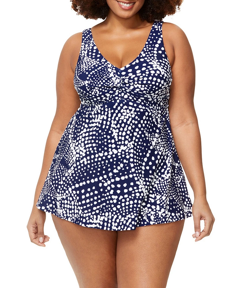 Raisins Curve Plus Size Sandstorm Lucia V-Neck Swimdress One Piece Swimsuit