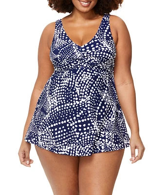 Raisins Curve Plus Size Sandstorm Lucia V-Neck Swimdress One Piece Swimsuit