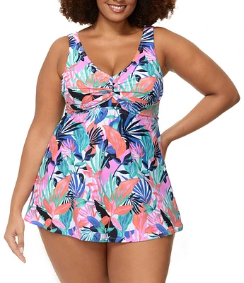 Raisins Curve Plus Size She's Like Summer Lucia V-Neck Cross Front One Piece Swimdress