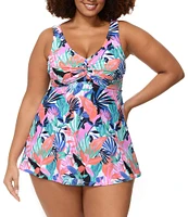 Raisins Curve Plus Size She's Like Summer Lucia V-Neck Cross Front One Piece Swimdress