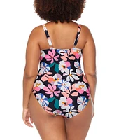 Raisins Curve Plus Size Sun's Out Floral V-Neck Tie Front Underwire One Piece Swimsuit
