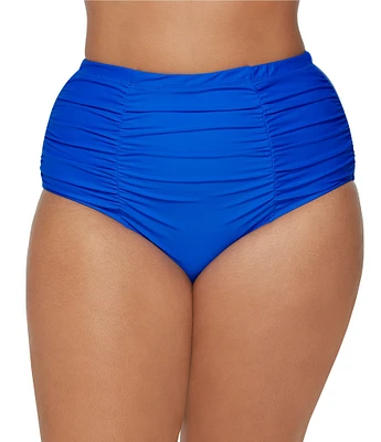 Raisins Curve Plus Size Tranquilo Solids Costa High Waist Tummy Thinner Shirred Swim Bottom