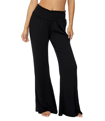 Raisins Solid Beach Wide Leg Smocked Waist Pull-On Swim Cover-Up Pants