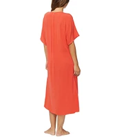 Raisins Solid Paradise V-Neck Flowy Tulip Hem Swim Cover-Up Dress