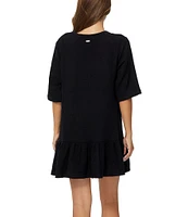 Raisins Solid Sol Flowy V-Neck Ruffle Hem Swim Cover-Up Dress