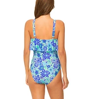 Raisins Venice Beach La Playa Floral Square Neck Ruffle One Piece Swimsuit