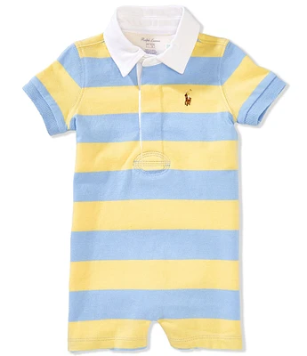 Ralph Lauren Baby Boys Twill Collar Short Sleeve Striped Rugby Shortall