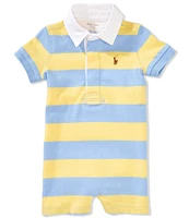Ralph Lauren Baby Boys Twill Collar Short Sleeve Striped Rugby Shortall