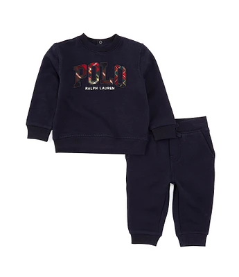 Ralph Lauren Baby Boys 3-24 Months Long-Sleeve Plaid-Logo Fleece Sweatshirt & Matching Fleece Jogger Pant Set