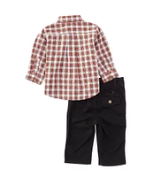 Ralph Lauren Baby Boys 3-24 Months Long Sleeve Plaid Poplin Shirt & Solid Chino Pant Set