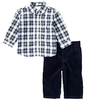 Ralph Lauren Baby Boys 3-24 Months Long Sleeve Plaid Poplin Shirt & Solid Wide-Wale Corduroy Pant Set