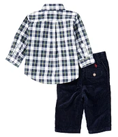 Ralph Lauren Baby Boys 3-24 Months Long Sleeve Plaid Poplin Shirt & Solid Wide-Wale Corduroy Pant Set