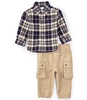 Ralph Lauren Baby Boys 3-24 Months Long Sleeve Plaid Woven Shirt & Stretch Twill Cargo Pant Set