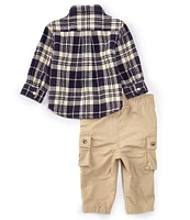 Ralph Lauren Baby Boys 3-24 Months Long Sleeve Plaid Woven Shirt & Stretch Twill Cargo Pant Set