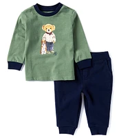 Ralph Lauren Baby Boys 3-24 Months Long Sleeve Polo Bear Jersey T-Shirt & Fleece Jogger Pant Set