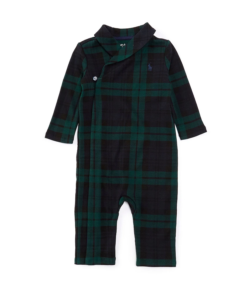 Ralph Lauren Baby Boys 3-24 Months Long Sleeve Shawl Collar Plaid Interlock Coverall