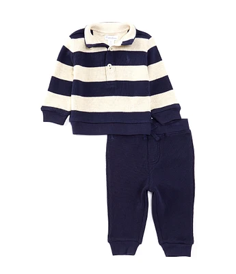 Ralph Lauren Baby Boys 3-24 Months Long Sleeve Striped French-Rib Pullover & Solid Jogger Pant Set