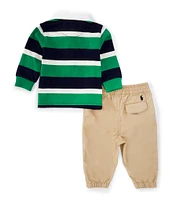 Ralph Lauren Baby Boys 3-24 Months Long Sleeve Striped Jersey Rugby Shirt & Solid Poplin Pant Set