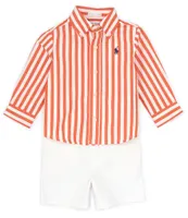 Ralph Lauren Baby Boys 3-24 Months Long Sleeve Striped Woven Shirt & Chino Shorts Set