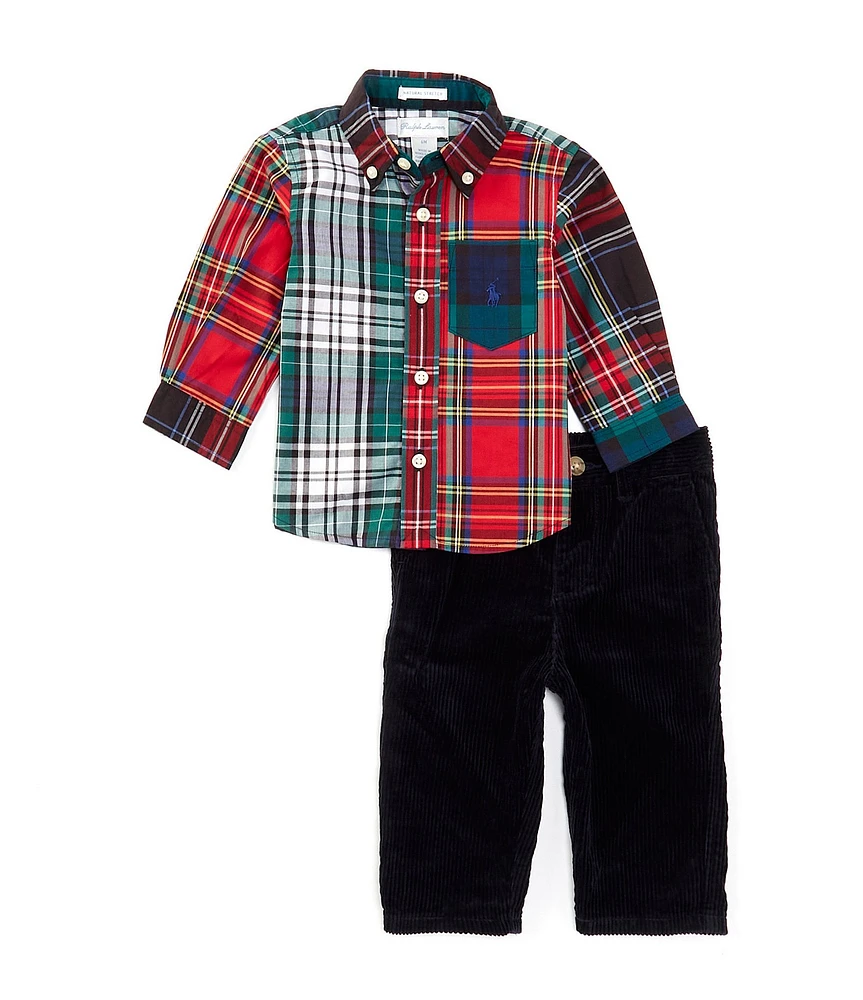 Ralph Lauren Baby Boys 3-24 Months Long-Sleeve Tartan Plaid Fun Shirt & Solid Corduroy Pant Set