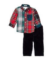 Ralph Lauren Baby Boys 3-24 Months Long-Sleeve Tartan Plaid Fun Shirt & Solid Corduroy Pant Set