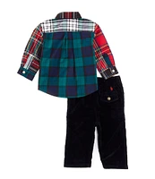 Ralph Lauren Baby Boys 3-24 Months Long-Sleeve Tartan Plaid Fun Shirt & Solid Corduroy Pant Set