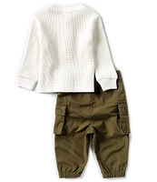 Ralph Lauren Baby Boys 3-24 Months Long Sleeve Waffle Henley Shirt & Ripstop Cargo Pants Set