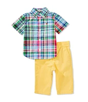 Ralph Lauren Baby Boys 3-24 Months Short-Sleeve Plaid Poplin Shirt & Solid Chino Pant Set