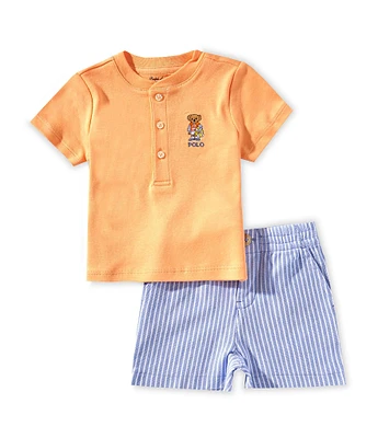 Ralph Lauren Baby Boys 3-24 Months Short Sleeve Polo Bear Henley T-Shirt & Mesh Shorts Set