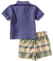 Ralph Lauren Baby Boys Short Sleeve Solid Mesh Polo Shirt & Madras Woven Shorts Set