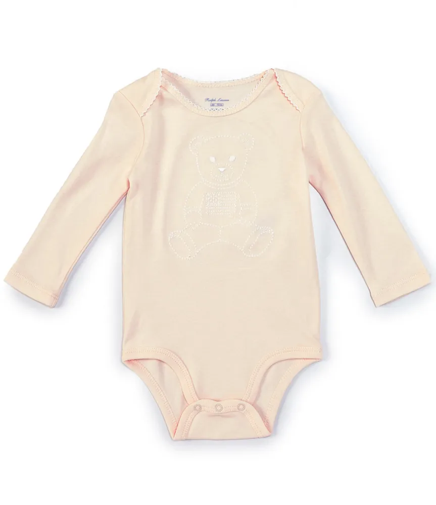 Ralph Lauren Baby Girls 3-12 Months Long-Sleeve Embroidered Polo Bear Bodysuit